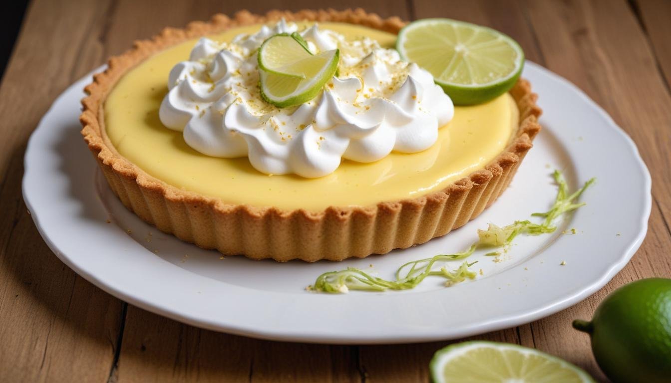 Torta de limão fácil com recheio cremoso, base crocante de biscoito e raspas de limão por cima, servida em prato branco