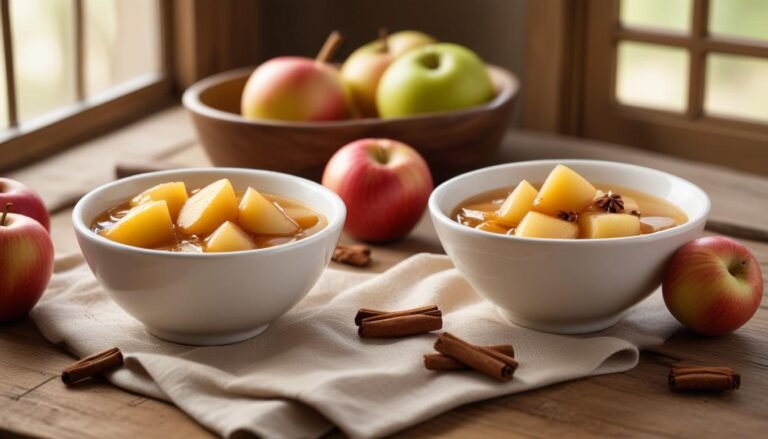 Compota de maçã diet com canela e cravo servida em tigela branca, receita sem açúcar para diabéticos