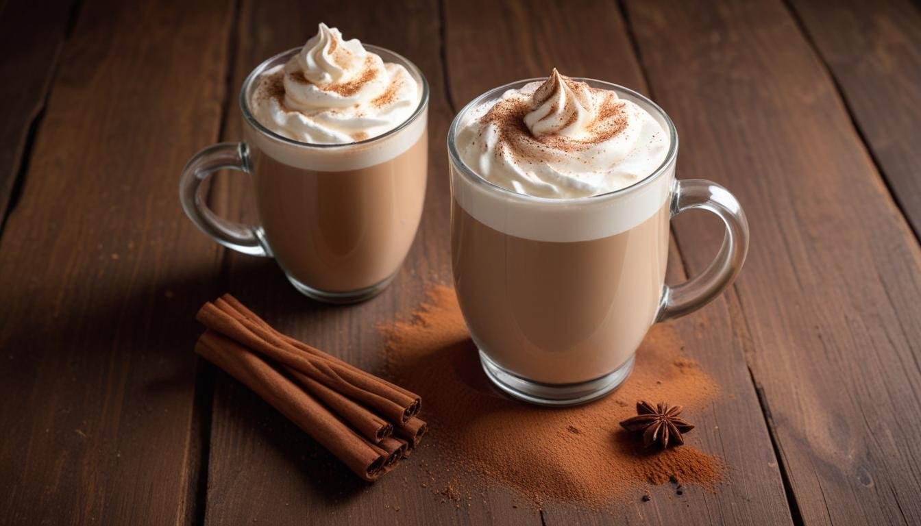 Cappuccino fácil cremoso caseiro em caneca alta com chantilly e canela por cima