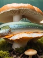 Salmão ao champignon grelhado com molho cremoso de cogumelos e salsinha em prato branco