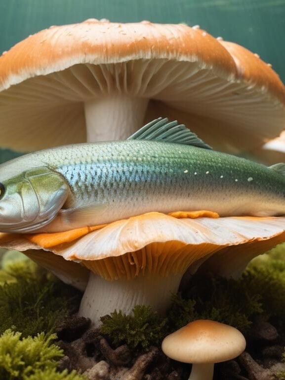 Salmão ao champignon grelhado com molho cremoso de cogumelos e salsinha em prato branco