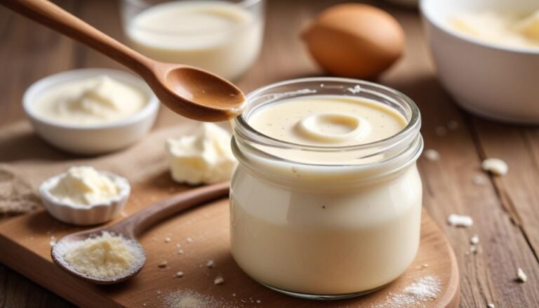 Leite Condensado Light caseiro cremoso em potinho de vidro com colher de pau mergulhada