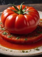 molho de tomate com aliche caseiro em frigideira, vermelho intenso com azeite brilhante