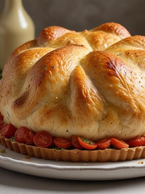 fatia de torta de frango simples caseira com massa dourada e recheio de frango desfiado com milho e ervas