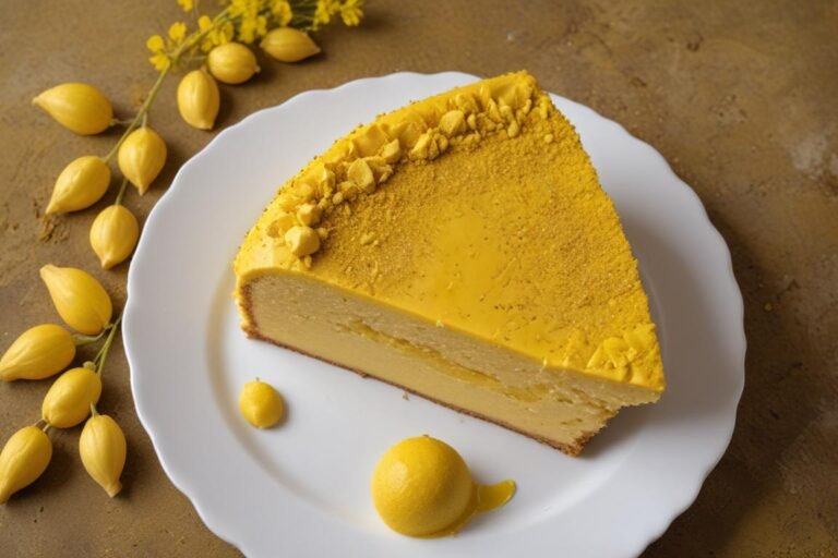 Fatia de bolo de fubá caipira amarelo e fofinho em prato branco com erva-doce na massa