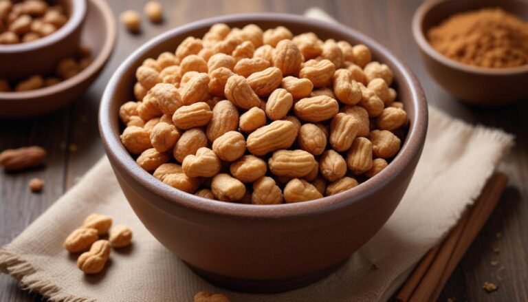 Amendoim doce crocante com casquinha de açúcar caramelizado, canela e chocolate, servido em tigela rústica