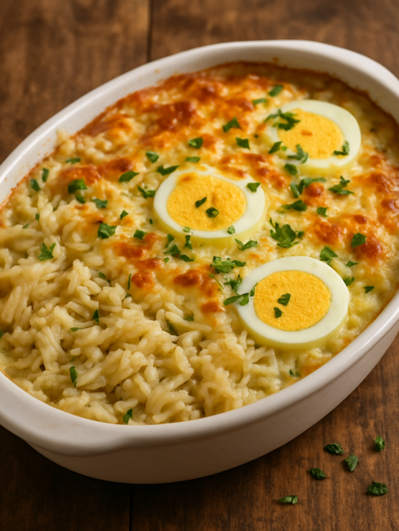 bacalhau com creme de leite gratinado em travessa com queijo dourado e salsa picada