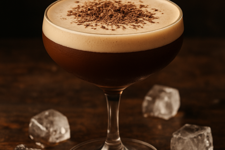 Batida Santista cremosa servida em taça com chocolate polvilhado por cima