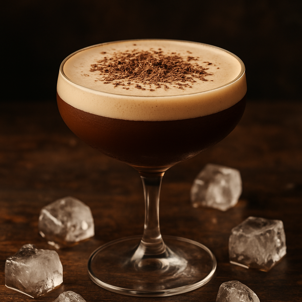 Batida Santista cremosa servida em taça com chocolate polvilhado por cima