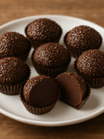 brigadeiro de micro-ondas enrolado no granulado de chocolate em forminhas de papel