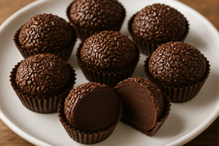 brigadeiro de micro-ondas enrolado no granulado de chocolate em forminhas de papel