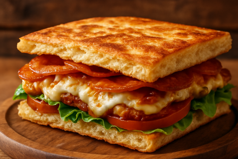 Canapizza crocante com maionese, parmesão, tomate e orégano em bandeja branca