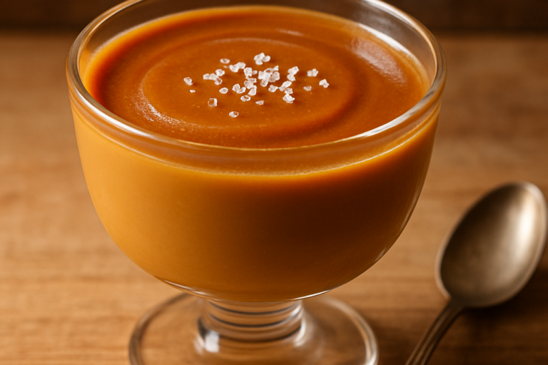 Taça com caramelo delicioso cremoso e dourado, sobremesa sem forno com leite condensado