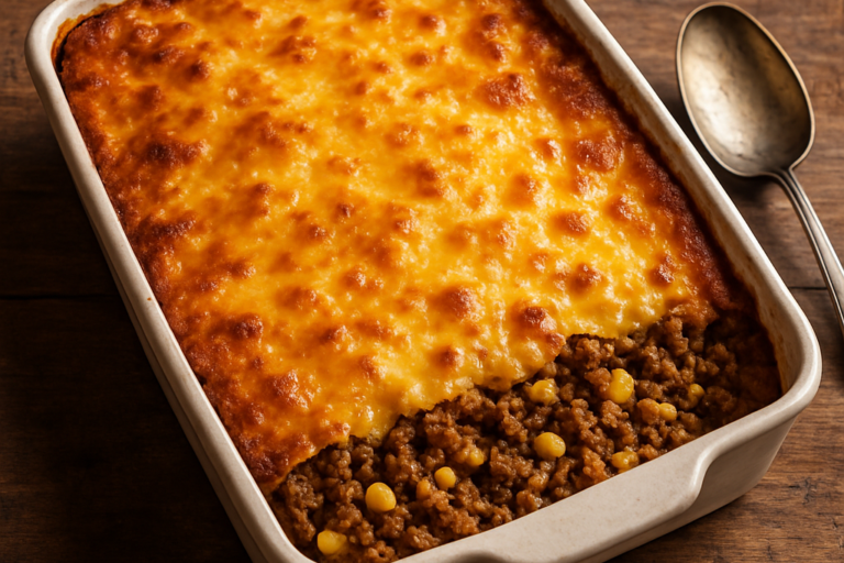 Carne Andina assada em forma refratária com queijo gratinado dourado por cima