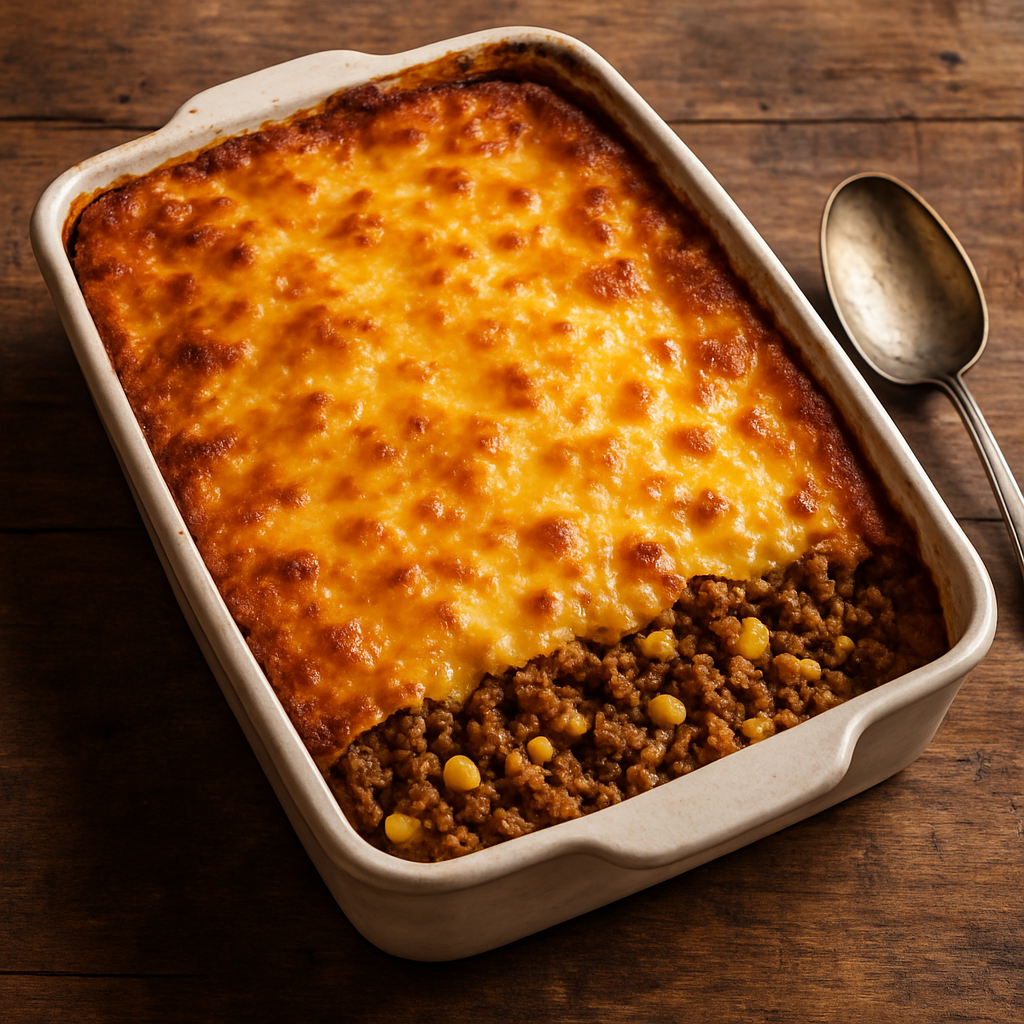 Carne Andina assada em forma refratária com queijo gratinado dourado por cima