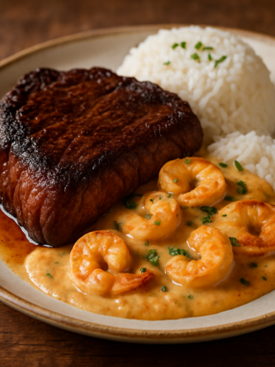chiclete de camarão cremoso com mussarela derretida e molho de leite de coco em panela rústica