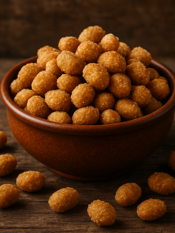 cri cri delicioso de amendoim crocante com casquinha dourada em tigela de barro