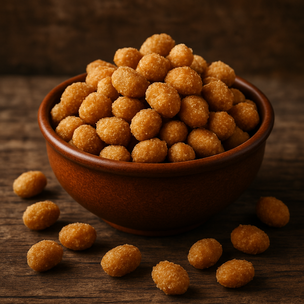 cri cri delicioso de amendoim crocante com casquinha dourada em tigela de barro