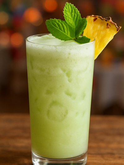 drink divorce gelado em copo alto com abacaxi e folha de hortelã