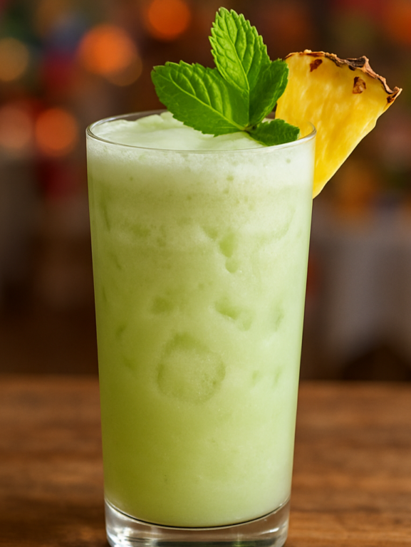 drink divorce gelado em copo alto com abacaxi e folha de hortelã