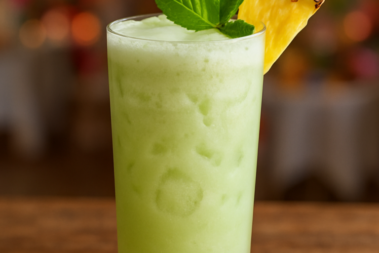 drink divorce gelado em copo alto com abacaxi e folha de hortelã