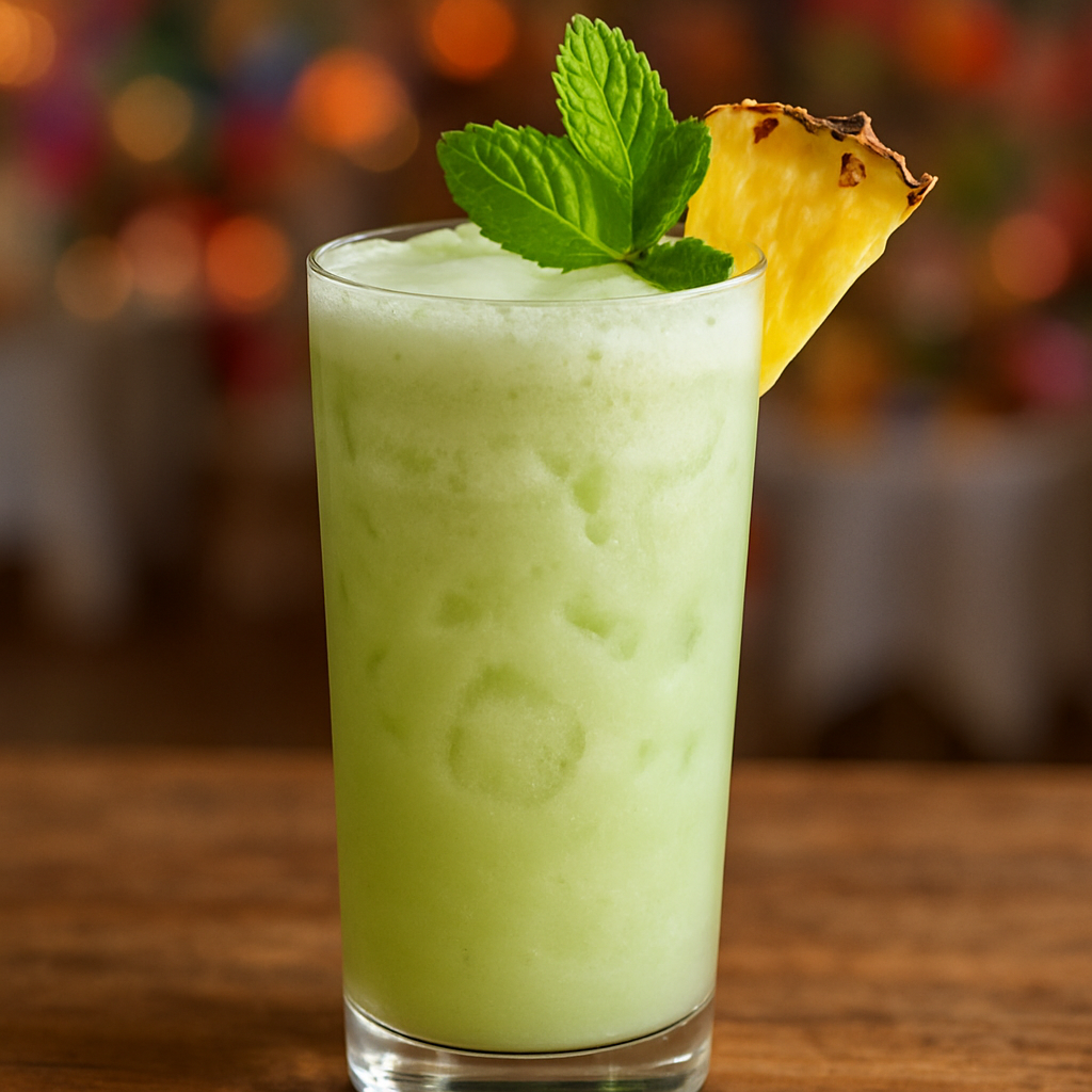 drink divorce gelado em copo alto com abacaxi e folha de hortelã