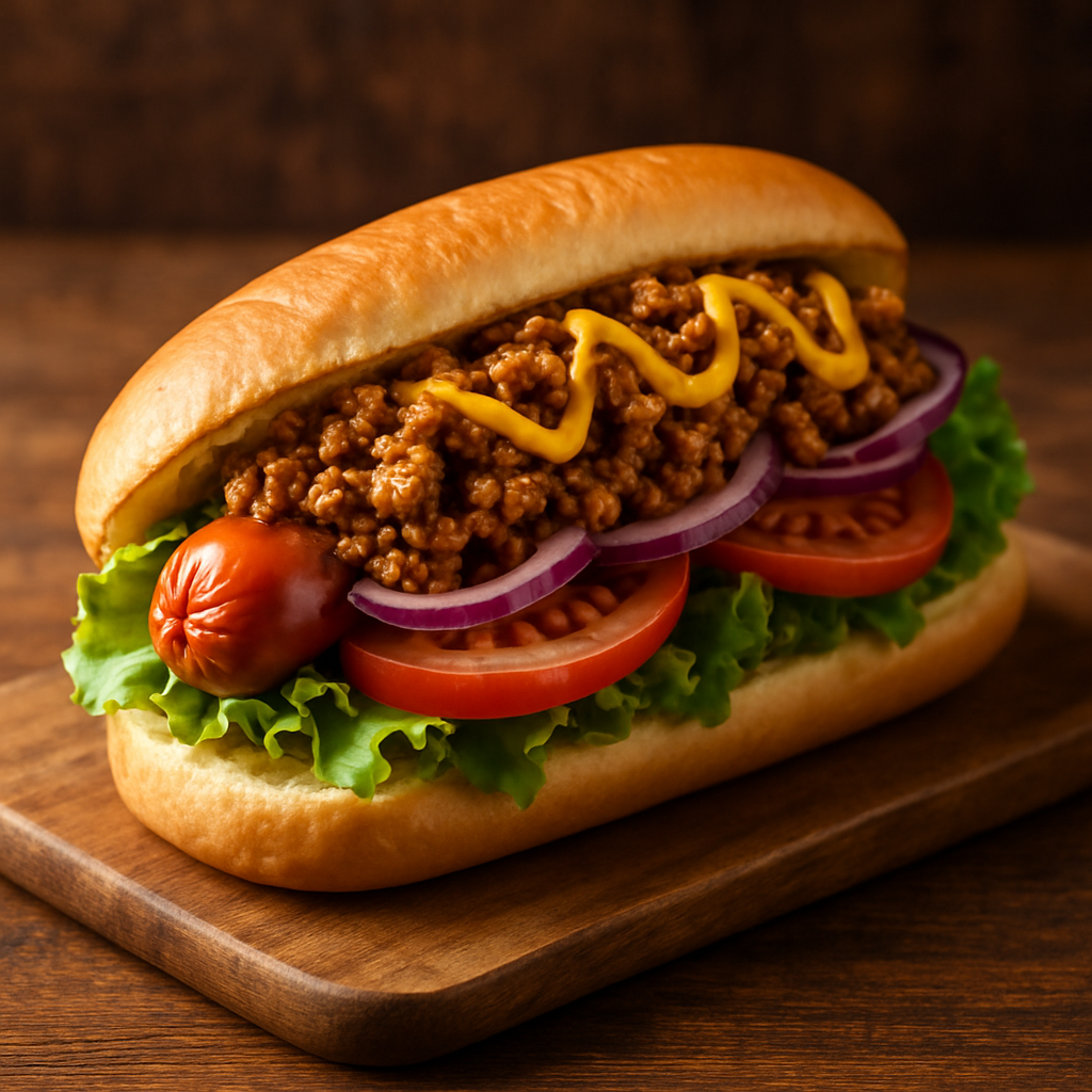 hot dog diferente enrolado em pão de forma dourado e crocante em bandeja com queijo derretido