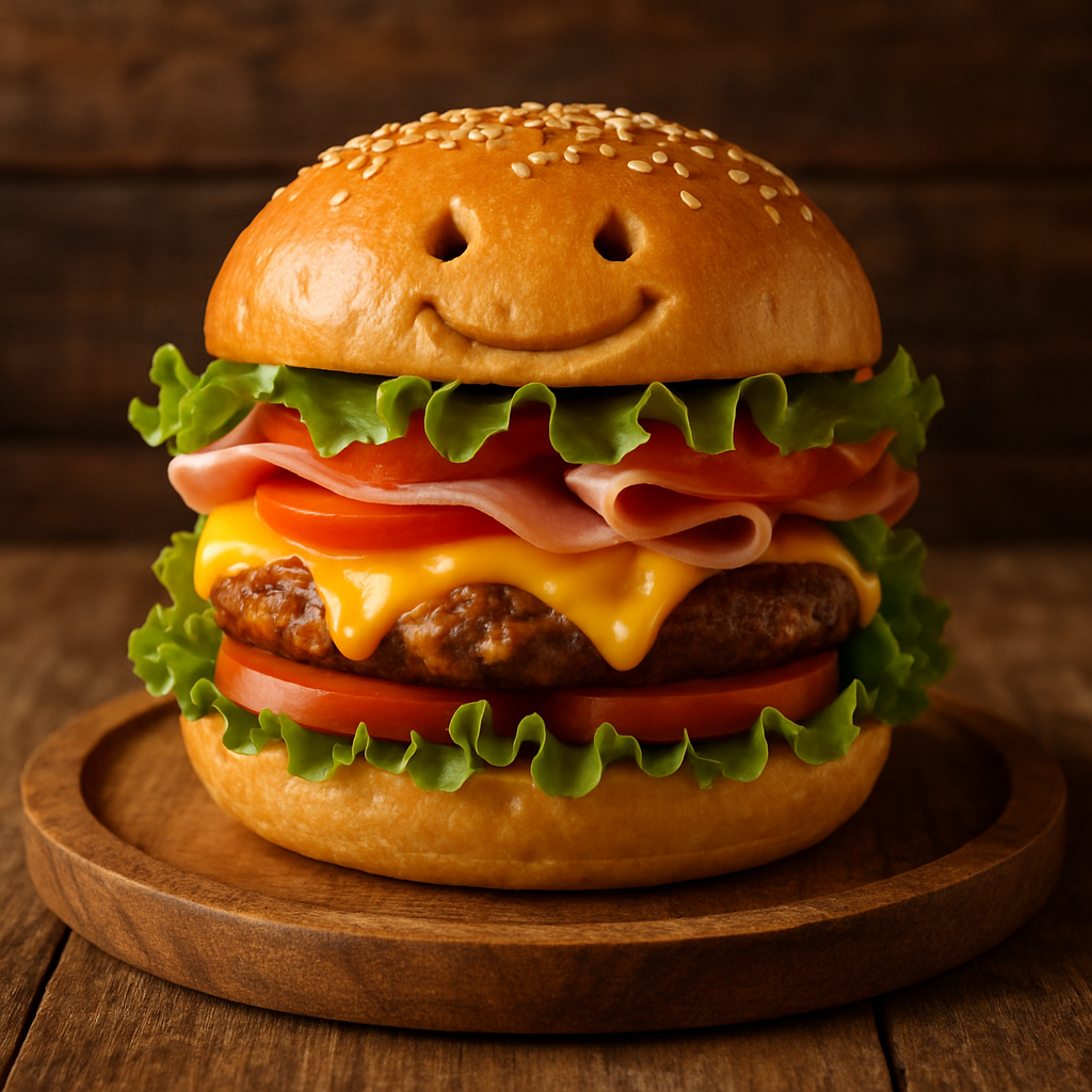 Lanche Feliz caseiro de frango desfiado com maionese em bandeja branca, cortado ao meio mostrando o recheio cremoso