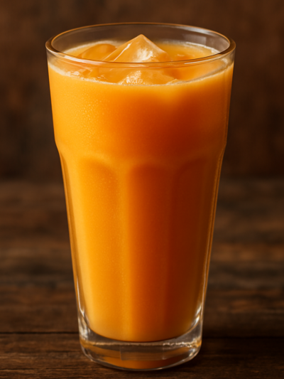 copo de leite de camela cremoso e gelado com espuma e canela polvilhada por cima