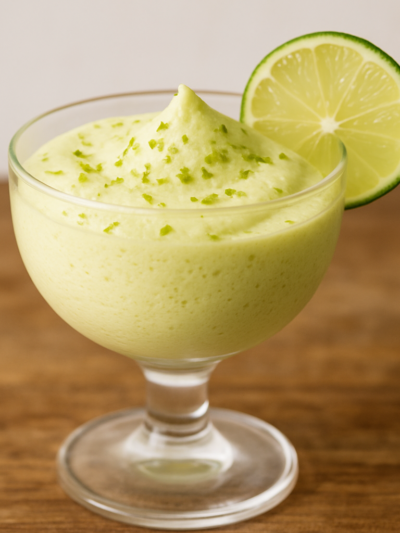 Mousse de Limão Light aerada em taça de vidro com raspas de limão por cima