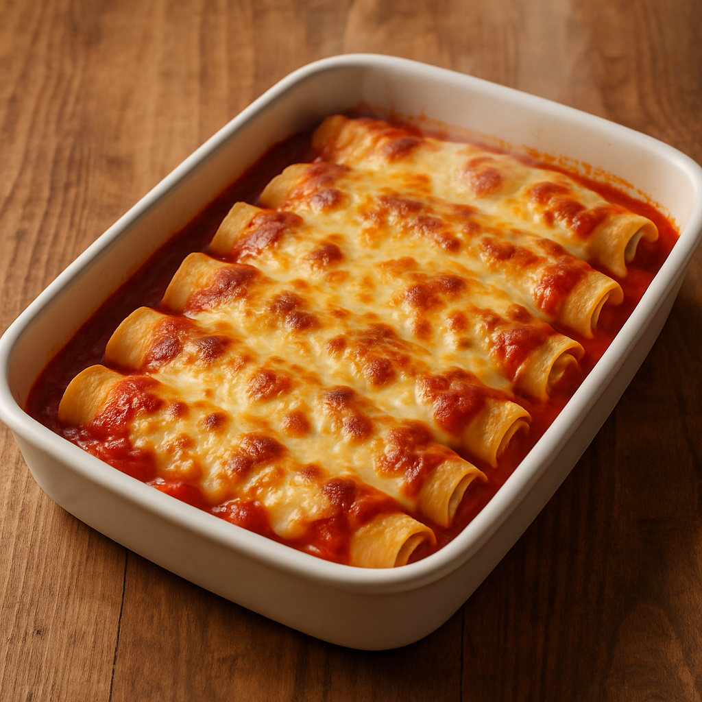 panqueca sem açúcar para almoço com recheio de frango e molho de tomate gratinado em refratário branco