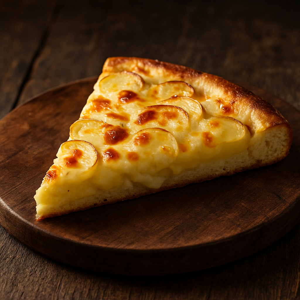 Pizza de batata caseira com massa fofinha e queijo mussarela dourado derretido