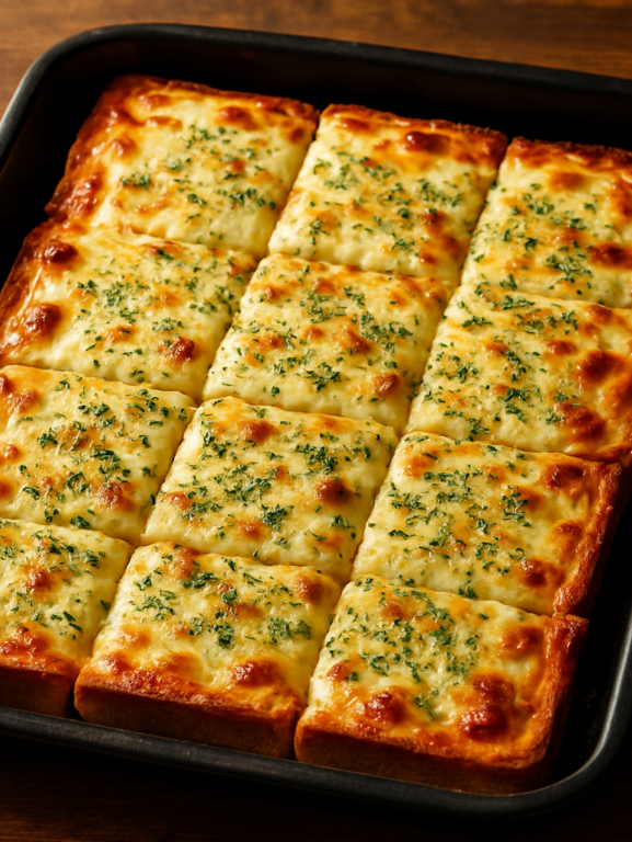 Pizza falsa de pão de forma com queijo derretido e orégano em assadeira