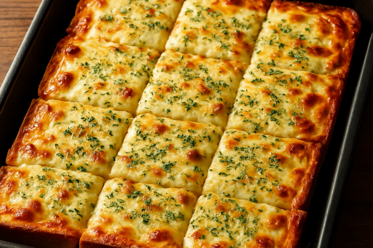 Pizza falsa de pão de forma com queijo derretido e orégano em assadeira