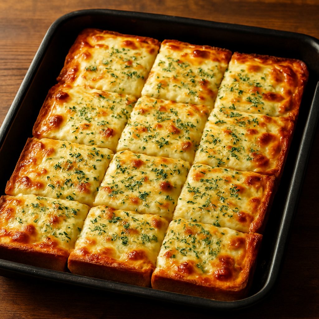 Pizza falsa de pão de forma com queijo derretido e orégano em assadeira
