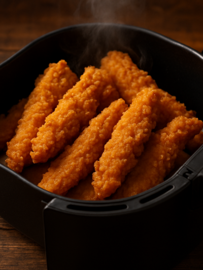 frango crocante na air fryer com empanado dourado e texturizado, receita de tiras de frango crocante