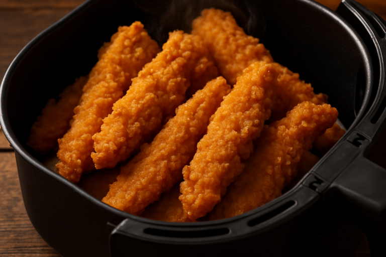 frango crocante na air fryer com empanado dourado e texturizado, receita de tiras de frango crocante