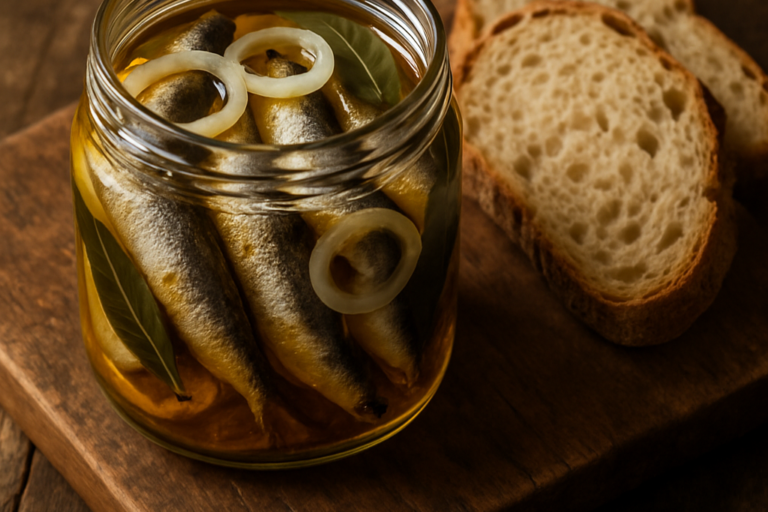 sardinhas tipo conserva caseiras em pote de vidro com óleo e temperos