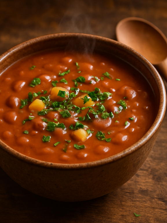 Tigela de sopa de feijão cremosa com batata e salsinha, receita caseira brasileira