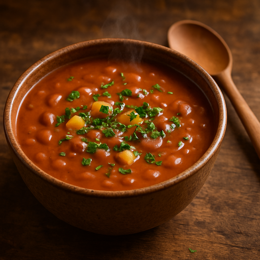 Tigela de sopa de feijão cremosa com batata e salsinha, receita caseira brasileira