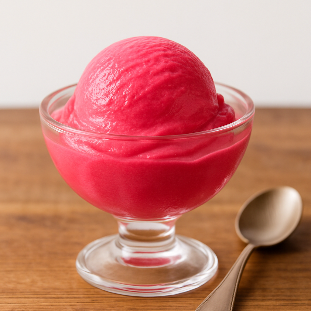 sorvete de gelatina cremoso de morango servido em taça de vidro com textura aveludada