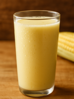 copo de suco de milho verde cremoso e gelado servido em copo transparente