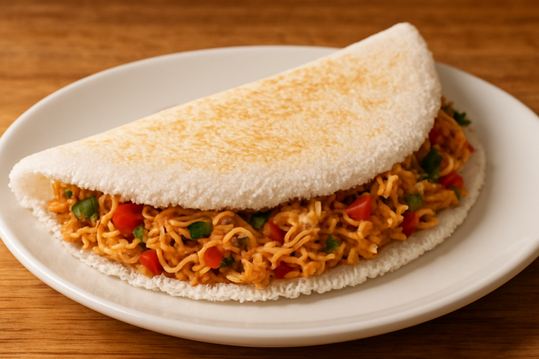 tapioca sem açúcar para almoço recheada com frango cremoso e pimentão em prato branco