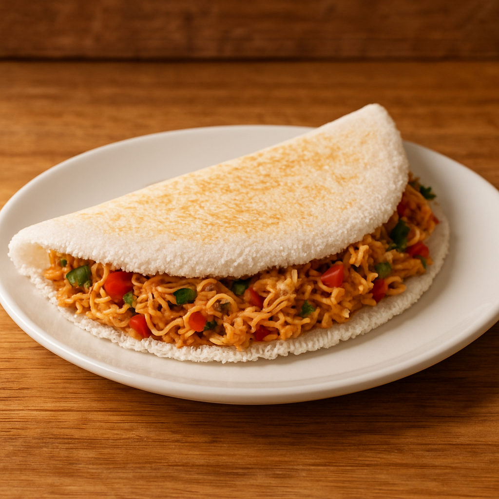 tapioca sem açúcar para almoço recheada com frango cremoso e pimentão em prato branco