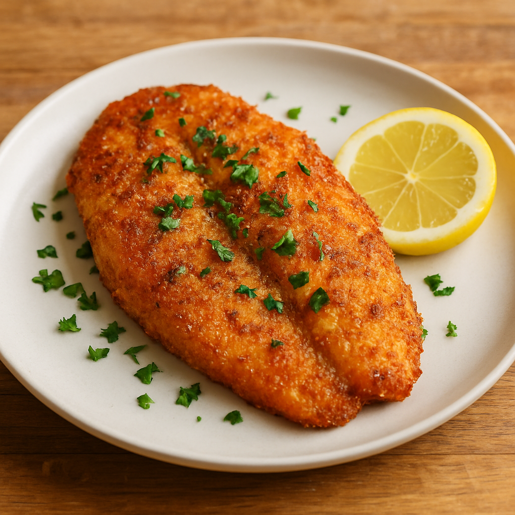 filé de tilápia na air fryer dourado e crocante com tempero de páprica e salsa fresca em prato branco