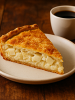 Fatia de torta de palmito air fryer servida como lanche em prato branco com interior cremoso à mostra