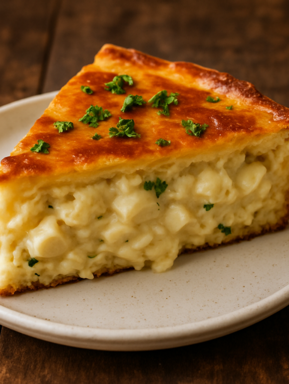 Fatia de torta de palmito na air fryer com massa dourada e recheio cremoso, ideal para jantar