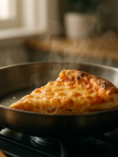 O truque da frigideira para reaquecer pizza em casa
