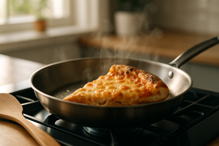 O truque da frigideira para reaquecer pizza em casa