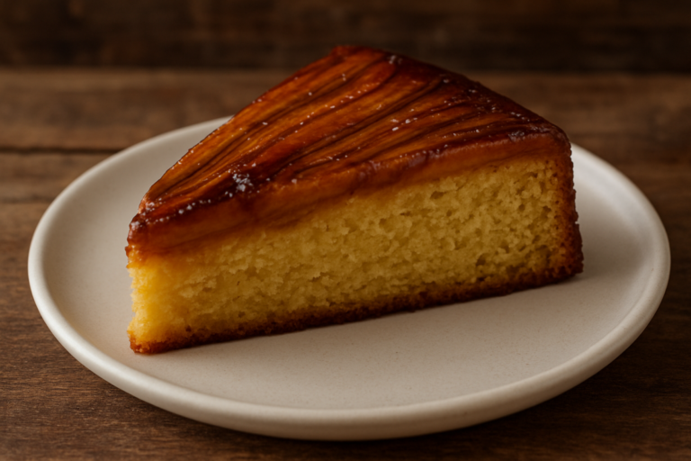 fatia de bolo de banana air fryer crocante com miolo fofinho e casca dourada caramelizada